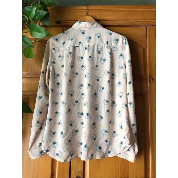 LOFT Pink Lotus Floral Print Button Front BlouseSZ 14 - Picture 6 of 11